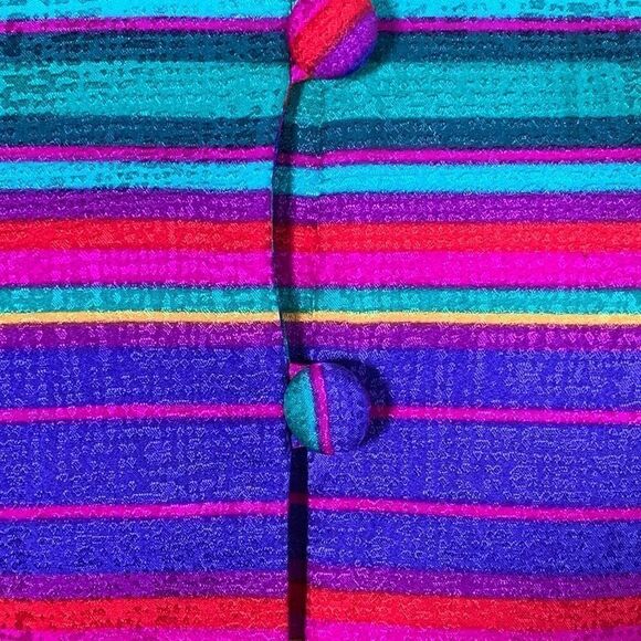 Vintage Adrianna Papell Jacket Collarless Hourglass Blazer Silk Rainbow Stripe - Picture 9 of 11